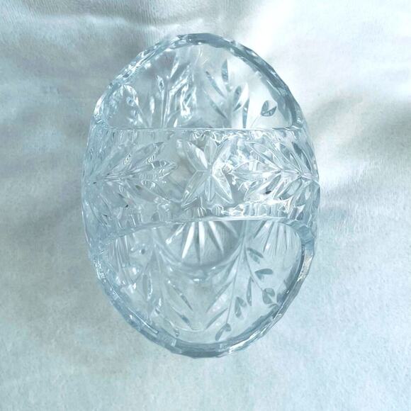 Vintage Bohemian Cut Crystal Basket Bowl Serving Dish Candy Trinket Vase - Picture 7 of 9
